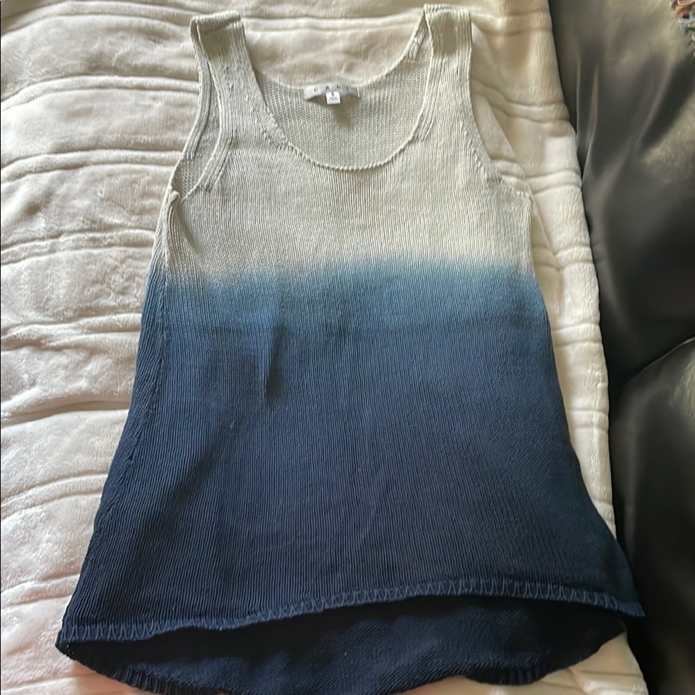 CAbi Knit Ombré Blue Tank Size Small Asymmetrical White and Gray Tank Top
